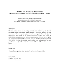 Memory and Recovery of the Commons. Multi-Level Interactions and Land Ownership in 1930’S Spain