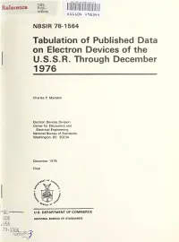 Tabulation of Published Data on Electron Devices of the U.S.S.R. Through December 1976