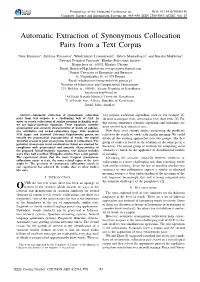 Automatic Extraction of Synonymous Collocation Pairs from a Text Corpus