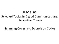 ELEC 619A Selected Topics in Digital Communications: Information Theory
