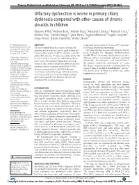 Olfactory Dysfunction Is Worse in Primary Ciliary Dyskinesia Compared