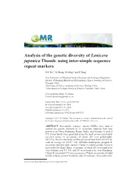 Analysis of the Genetic Diversity of Lonicera Japonica Thumb. Using Inter-Simple Sequence Repeat Markers