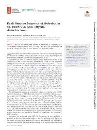 Draft Genome Sequence of Arthrobacter Sp. Strain UCD-GKA (Phylum Actinobacteria)
