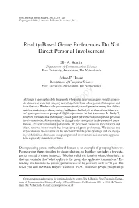 Reality-Based Genre Preferences Do Not Direct Personal Involvement