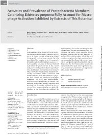 Activities and Prevalence of Proteobacteria Members Colonizing Echinacea Purpurea Fully Account for Macro- Phage Activation Exhibited by Extracts of This Botanical