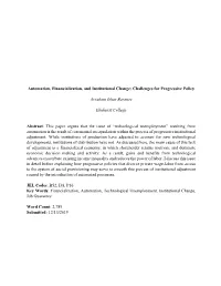 Automation, Financialization, and Institutional Change: Challenges for Progressive Policy