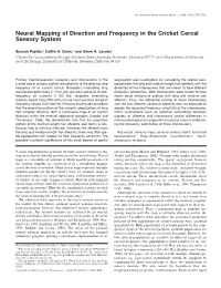 Neural Mapping of Direction and Frequency in the Cricket Cercal Sensory System