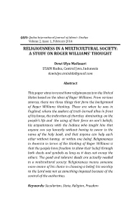 Religiousness in a Multicultural Society: a Study on Roger Williams’ Thought