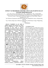 EFFECT of BIODIESEL BLENDS and NANO-PARTICLES on ENGINE PERFORMANCE 1Dr