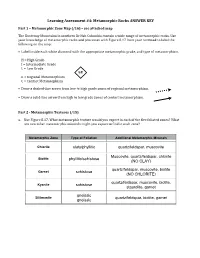 Learning Assessment #4: Metamorphic Rocks ANSWER KEY
