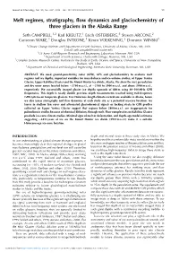 Melt Regimes, Stratigraphy, Flow Dynamics and Glaciochemistry of Three Glaciers in the Alaska Range