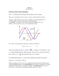 ATMS 310 Rossby Waves Properties of Waves in the Atmosphere Waves
