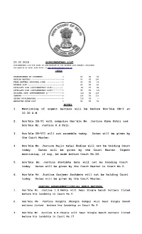 NOTES 1. Mentioning of Urgent Matters Will Be Before Hon'ble DB-I at 10.30 A.M