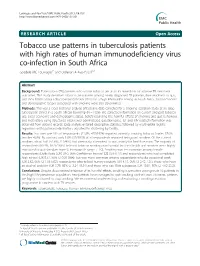 Tobacco Use Patterns in Tuberculosis Patients with High Rates of Human