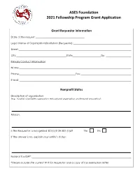 ASES Foundation 2021 Fellowship Program Grant Application