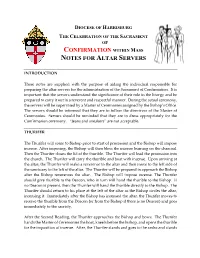 Confirmation Within Mass Notes for Altar Servers