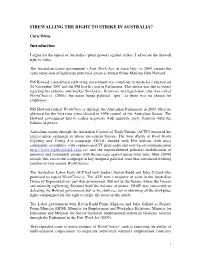 FIREWALLING the RIGHT to STRIKE in AUSTRALIA? Introduction