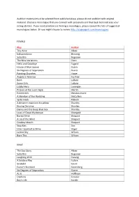 Audition Material Must Be Selected from Published Plays; Please Do Not Audition with Original Material