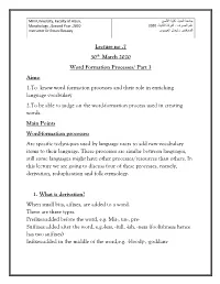 Lecture No .7 30Th March 2020 Word Formation Processes