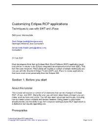 Customizing Eclipse RCP Applications Techniques to Use with SWT and Jface