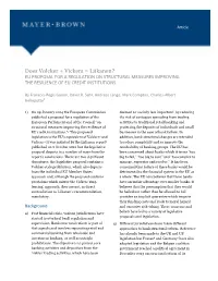 Does Volcker + Vickers = Liikanen? EU PROPOSAL for a REGULATION on STRUCTURAL MEASURES IMPROVING the RESILIENCE of EU CREDIT INSTITUTIONS