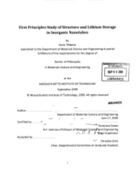 First Principles Study of Structure and Lithium Storage in Inorganic Nanotubes