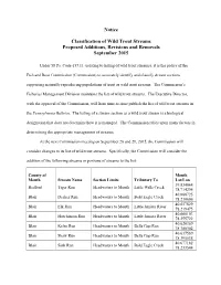 Notice Classification of Wild Trout Streams Proposed Additions