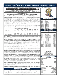 Scranton/Wilkes-Barre Railriders Game Notes