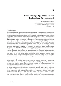 Solar Sailing: Applications and Technology Advancement