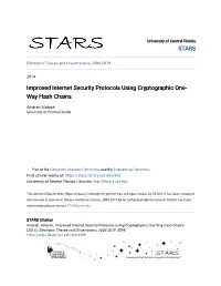 Improved Internet Security Protocols Using Cryptographic One-Way Hash Chains" (2014)