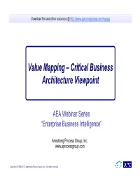Value Mapping – Critical Business Architecture Viewpoint