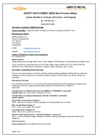 SAFETY DATA SHEET (SDS) Non-Ferrous Alloys Copper Beryllium Castings, Extrusions, and Forgings