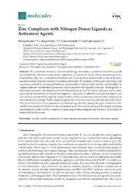 Zinc Complexes with Nitrogen Donor Ligands As Anticancer Agents