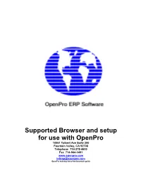 Browsers Supported by Openpro and Setup