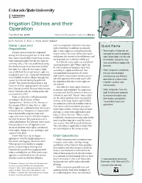 Irrigation Ditches and Their Operation