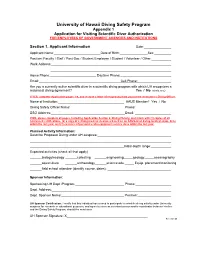 University of Hawaii Diving Safety Program Appendix 1 Application for Visiting Scientific Diver Authorization for EMPLOYEES of GOVERNMENT AGENCIES and INSTITUTIONS