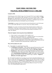 Year Three / Section Two Political Developments in 20 C Ireland