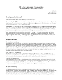 AP Literature and Composition 2017 Summer Reading List and Writing Assignment