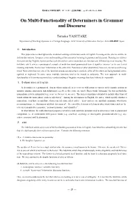 On Multi-Functionality of Determiners in Grammar and Discourse