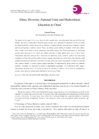 Ethnic Diversity, National Unity and Multicultural Education in China*