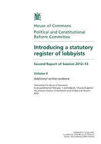 Introducing a Statutory Register of Lobbyists