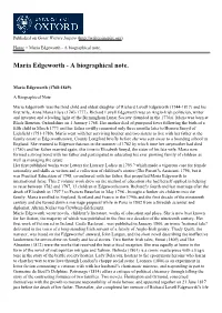 Maria Edgeworth - a Biographical Note
