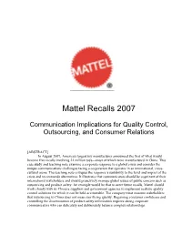Mattel Recalls 2007