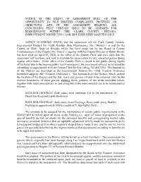 Notice of the Filing of Assessment