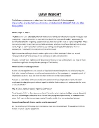 UAW Insight on "Right to Work"