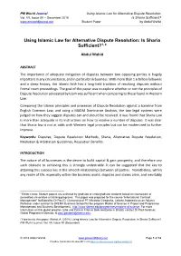Using Islamic Law for Alternative Dispute Resolution: Is Sharia Sufficient?1, 2
