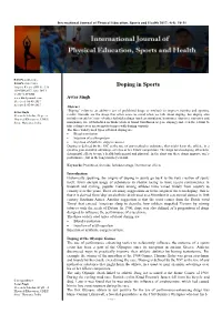 Doping in Sports IJPESH 2017; 4(4): 10-11 © 2017 IJPESH Avtar Singh Received: 04-05-2017 Accepted: 05-06-2017 Abstract