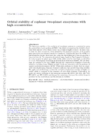 Orbital Stability of Coplanar Two-Planet Exosystems with High Eccentricities