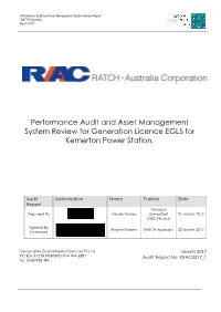 Performance Audit and Asset Management System Review for Generation Licence EGL5 for Kemerton Power Station