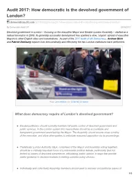 Audit 2017: How Democratic Is the Devolved Government of London?